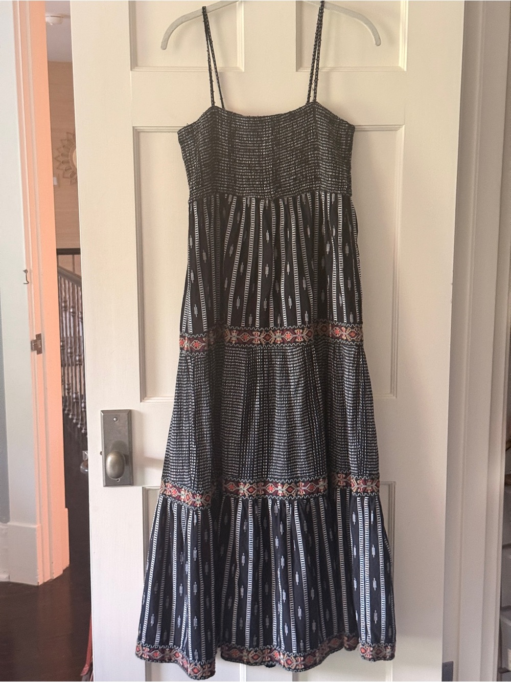 Zara Black Maxi Dress with Coral Trim